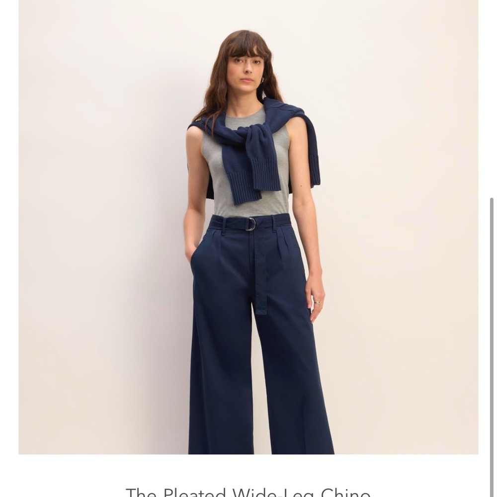 Navy Wide-Leg Chino Pants